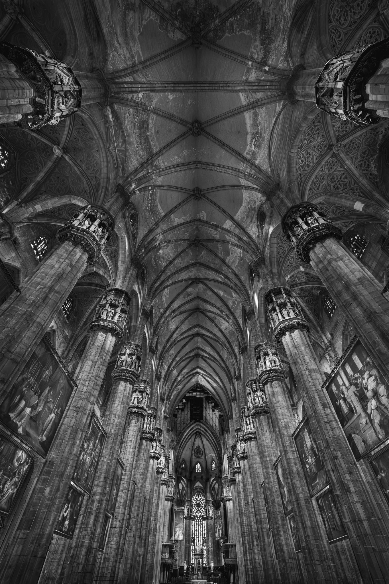 Gothic cathedral interior with tall arches and intricate details