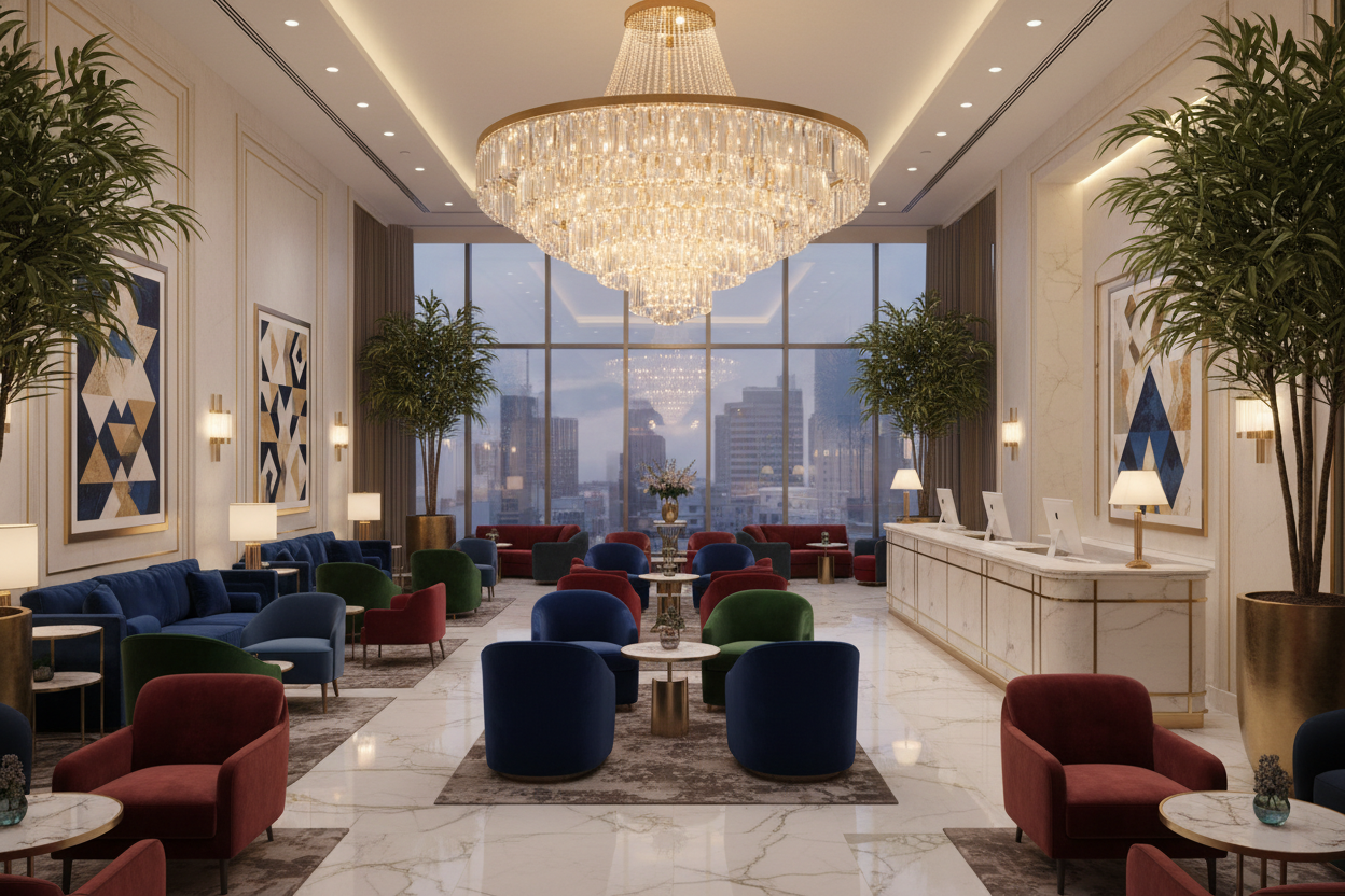 high end luxurious boutique hotel lobby